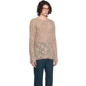 GUCCI Mens Brown Runway Cotton Lace Shirt